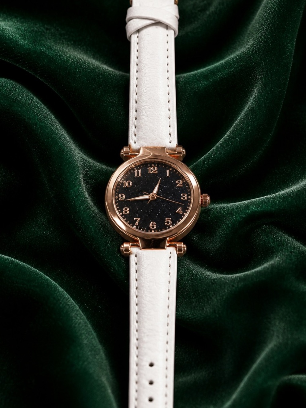 Geneva White Leather Band w/ Rose Gold Trim Quartz Watch Adjustable Band